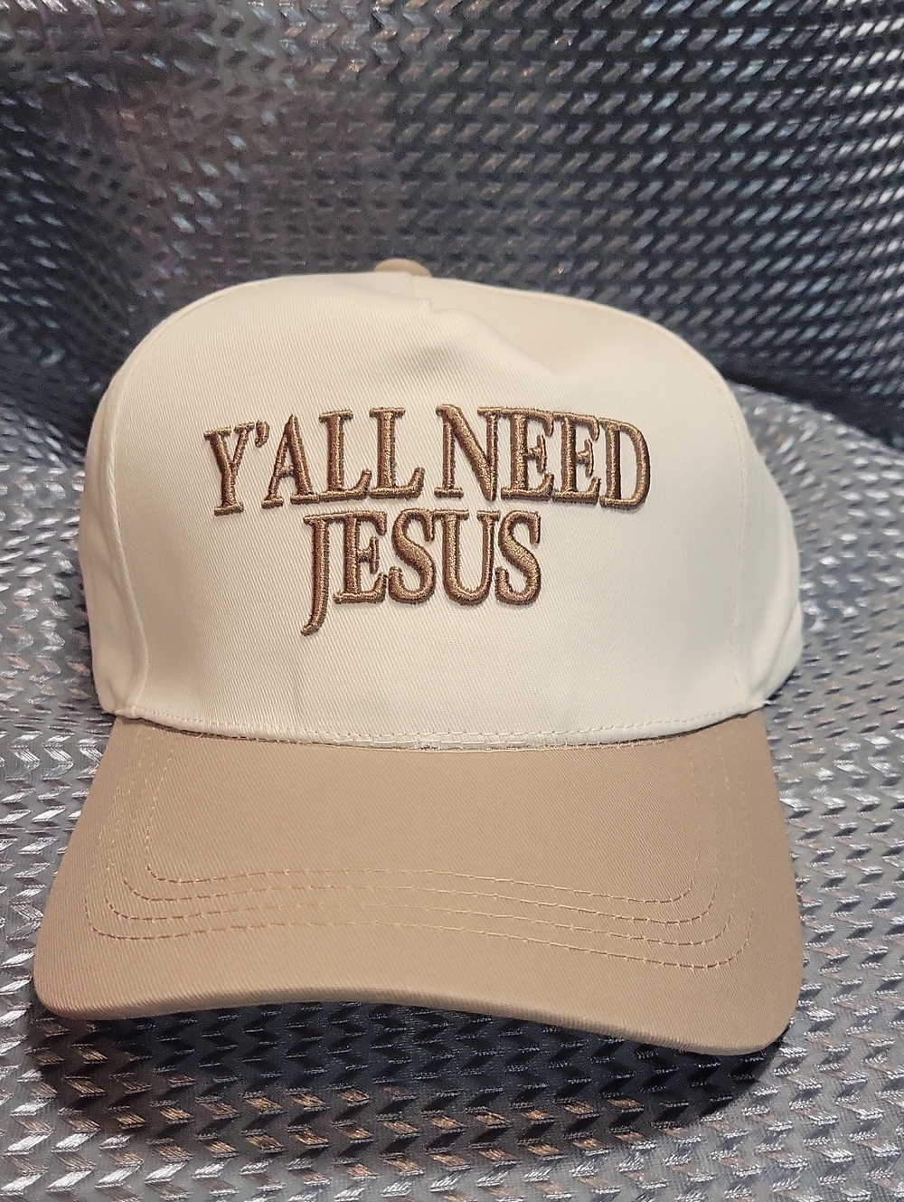 Y'ALL NEED JESUS Embroidered Two-Tone Cap - Ash Mocha
